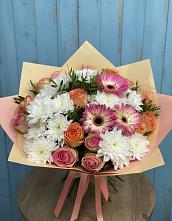 Букет цветов из:  Розы, Герберы и Хризантемы в Темникове