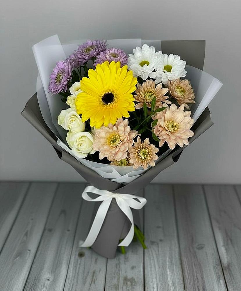 Букет цветов из: Розы, Герберы и Хризантемы в Темникове