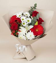 Букет цветов из:  Розы, Хризантемы, Герберы и Лилии в Темникове