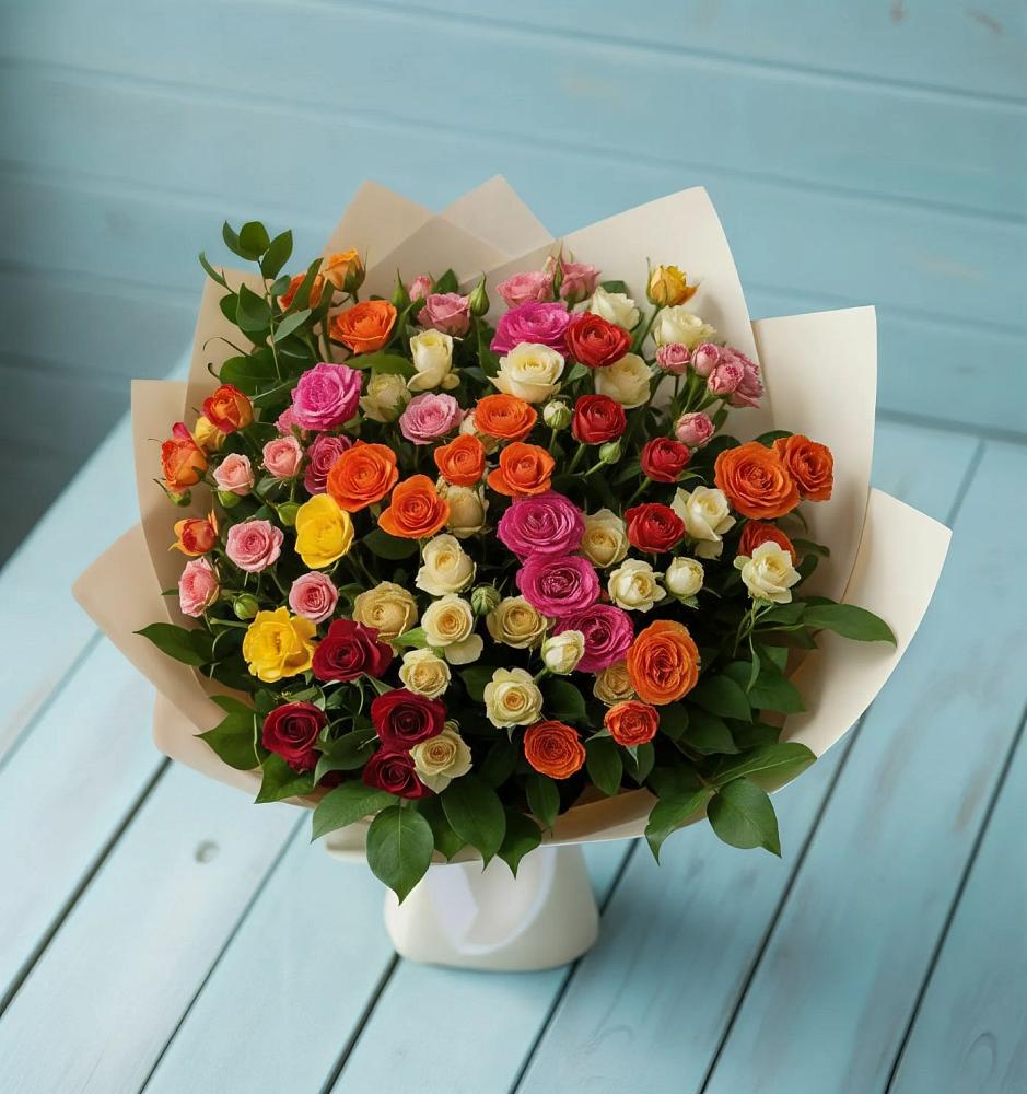 Букет Микс из разноцветных кустовых роз в Темникове