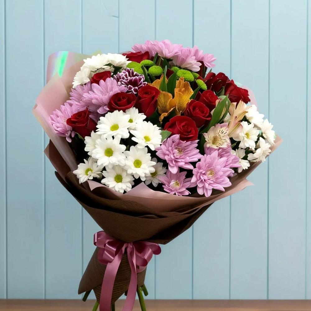 Букет цветов из: Розы, Хризантемы и Альстромерии в Темникове